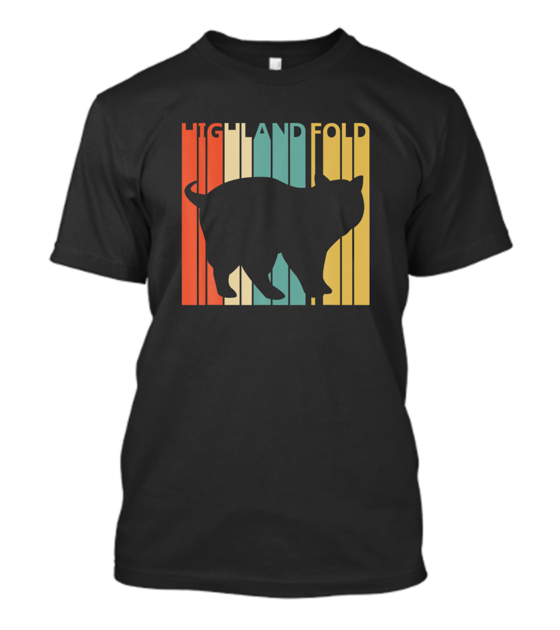 Highland Fold Cat Retro Silhouette Stripes T-Shirt