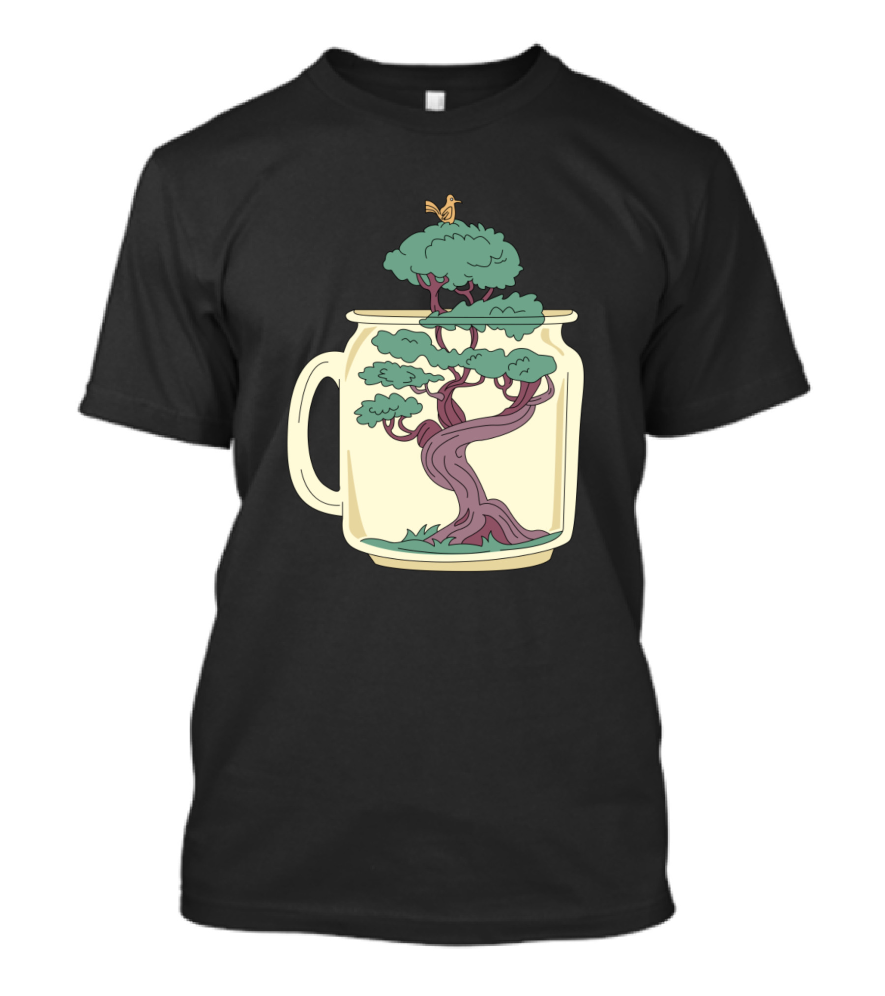 Bonsai Tree Bird In A Mug Zen Gardener Buddhist T-Shirt