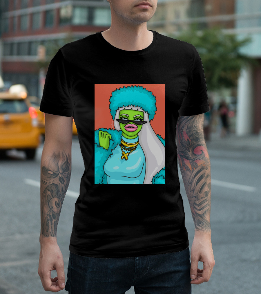 Boujee Green Character with Blue Fur and Chains T-Shirt