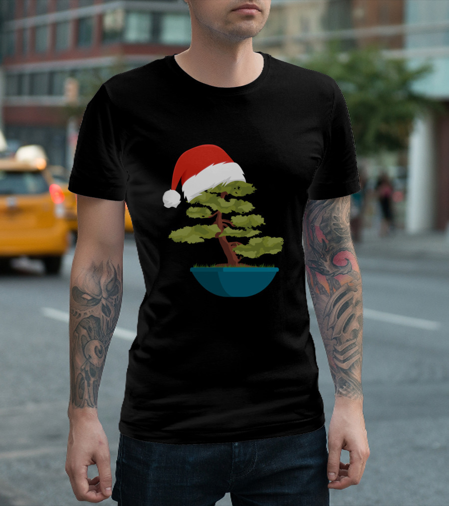 Christmas Bonsai Tree With Santa Hat T-Shirt