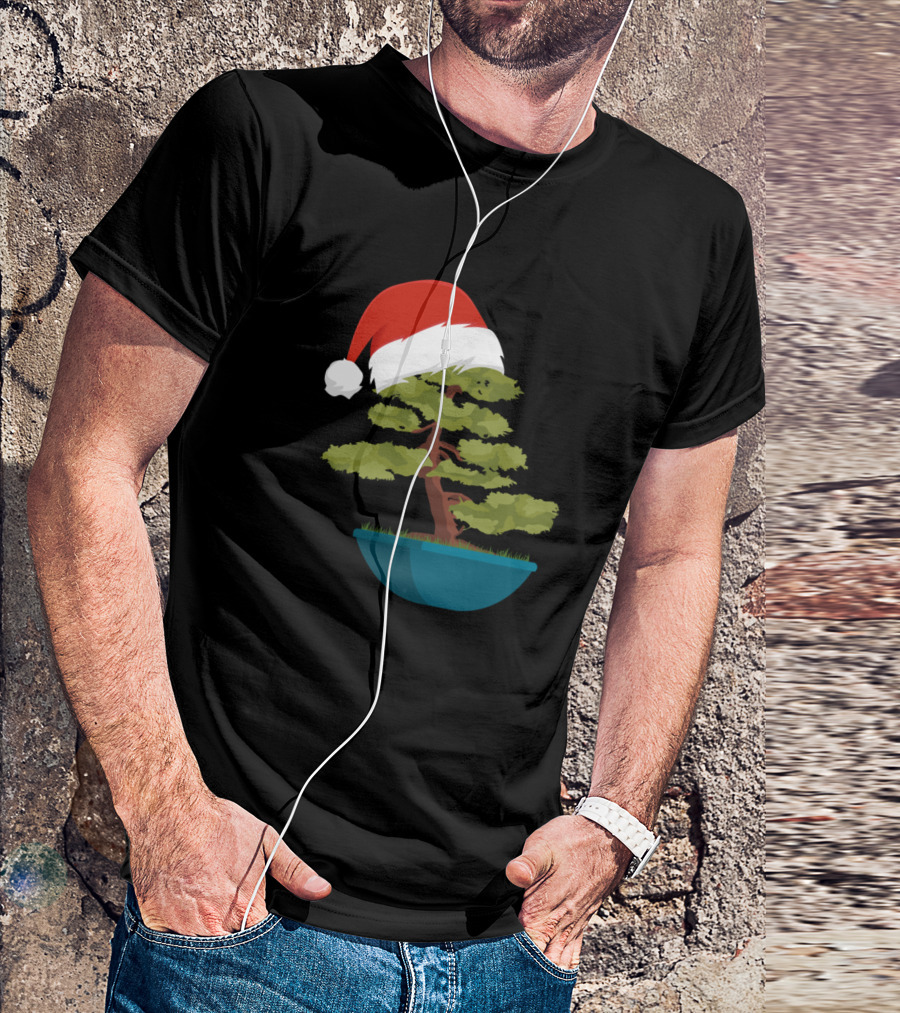 Christmas Bonsai Tree With Santa Hat T-Shirt