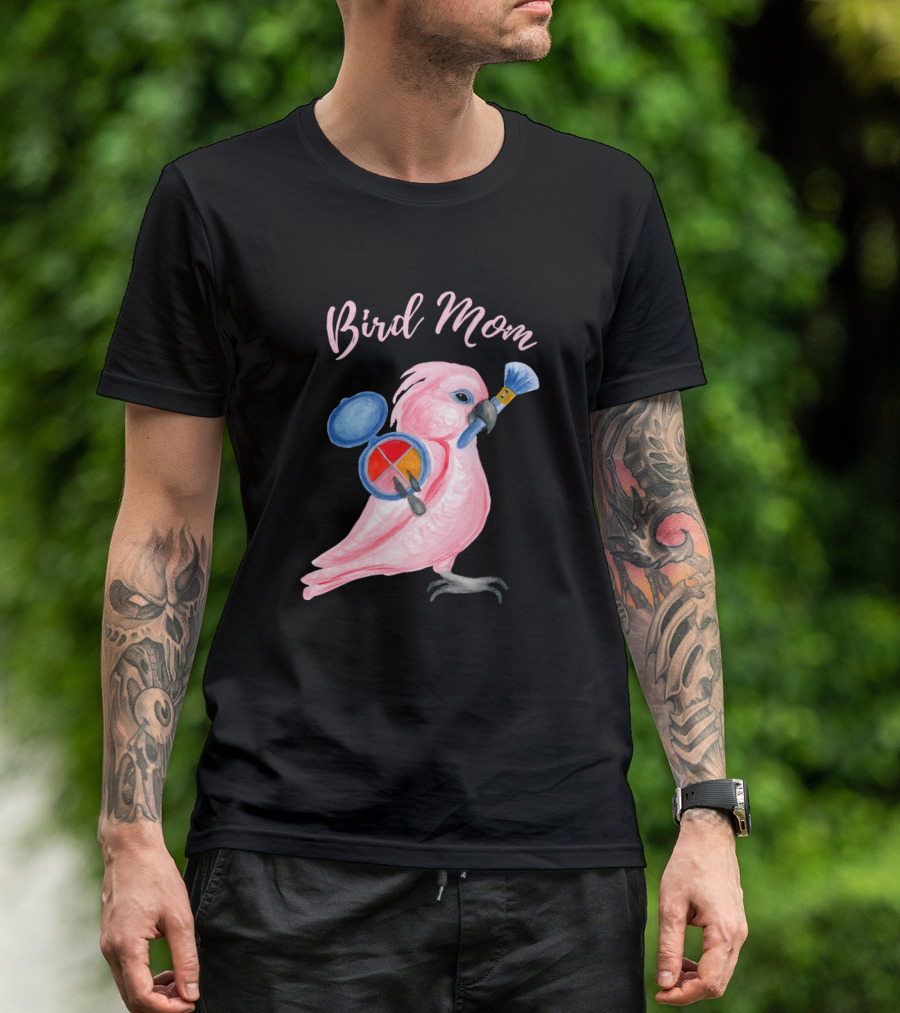 Bird Mom Cockatoo Parrot Holding Makeup Palette T-Shirt