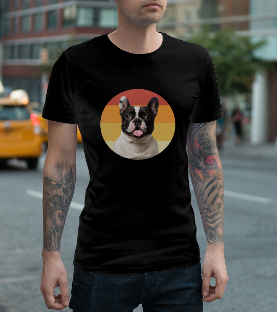 Funny French Bulldog Dog Vintage Face Retro Circle T-Shirt