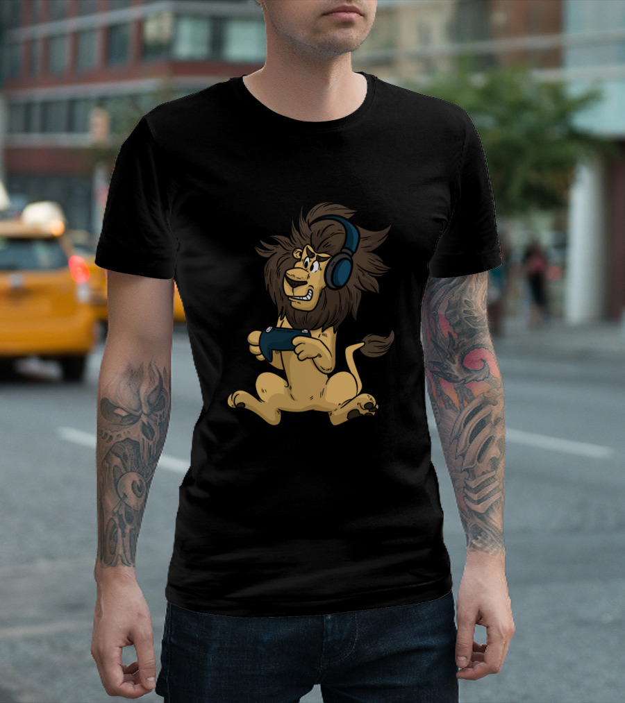 Gaming Lion Headphones Controller Play T-Shirt