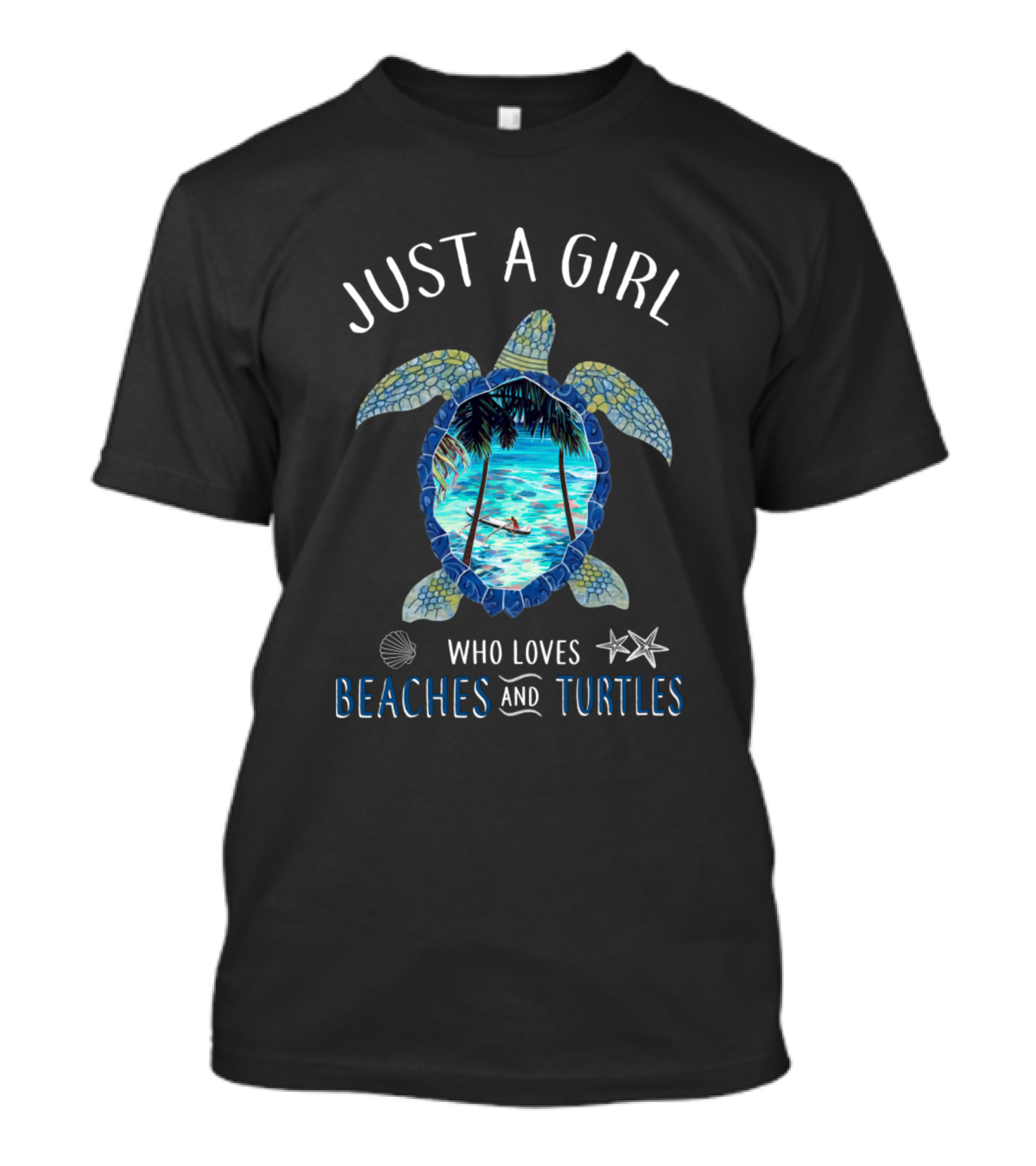 JUST A GIRL WHO LOVES BEACHES AND TURTLES OCEAN SCENE IN TURTLE SHELL T-Shirt