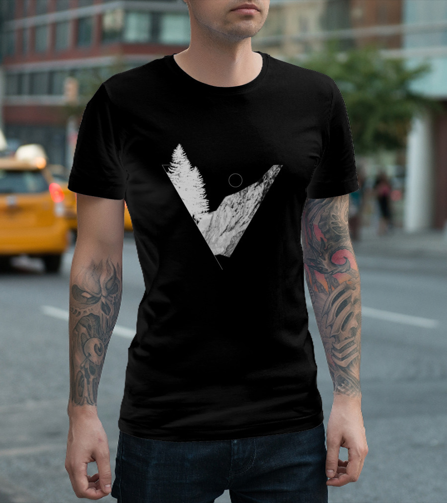 Minimalism Line Art Hiking Mountains Triangle T-Shirt