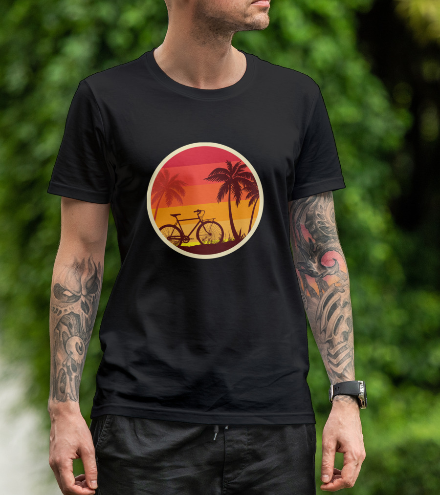 Retro Sunset Bike Palm Trees Holiday T-Shirt