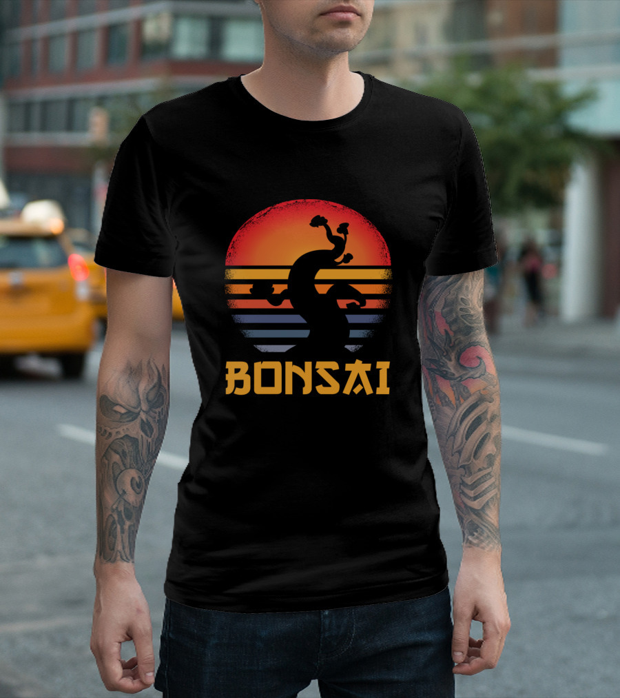 Bonsai Tree Sunset Retro Vintage T-Shirt