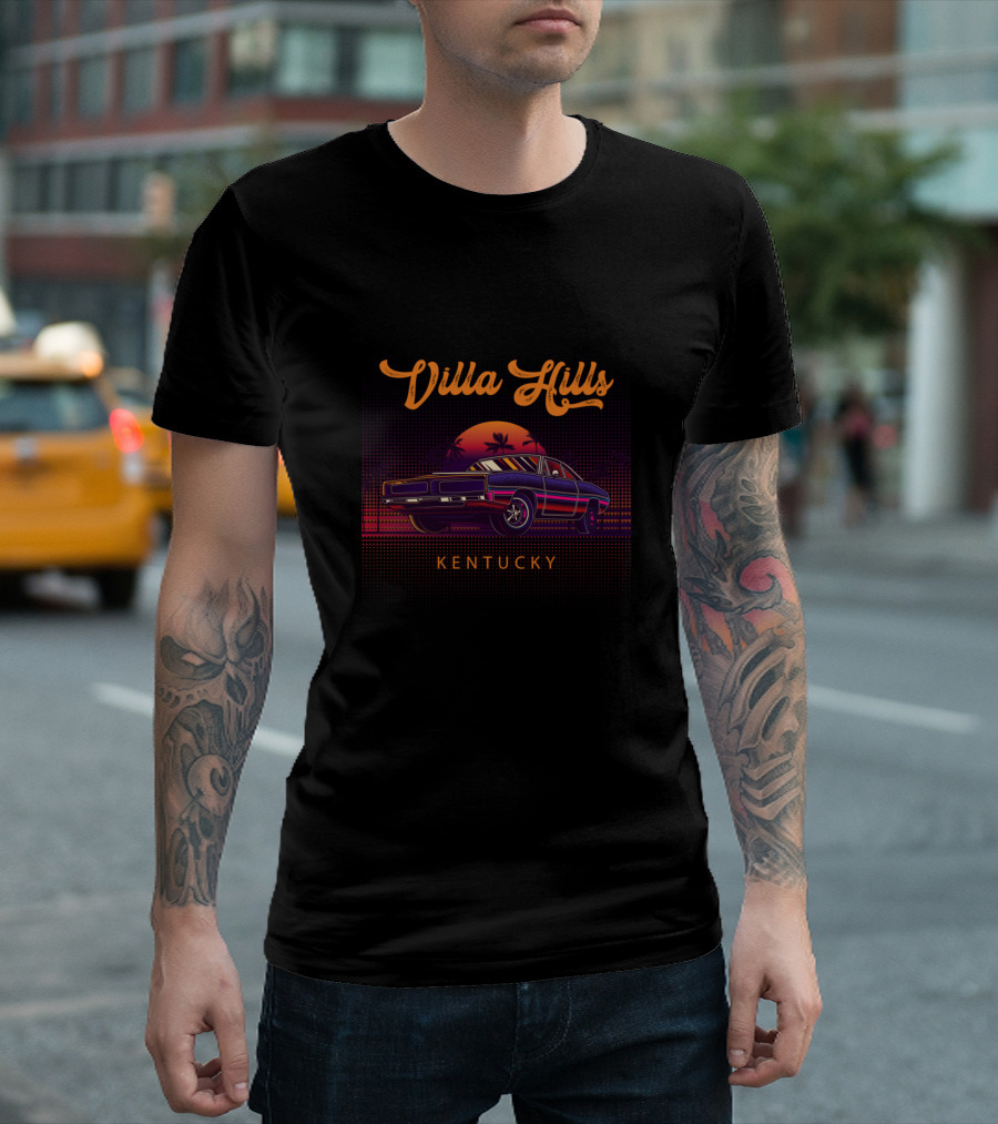 Villa Hills Kentucky Vintage Muscle Car Sunset Scene T-Shirt