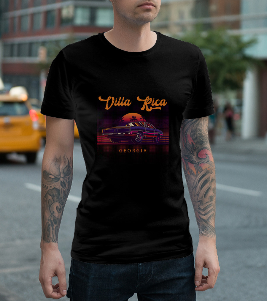 Villa Rica Georgia Vintage Muscle Car Sunset Scene T-Shirt