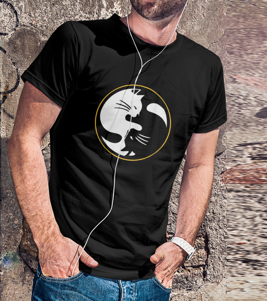 Yin Yang Black Cat White Cat Circle T-Shirt