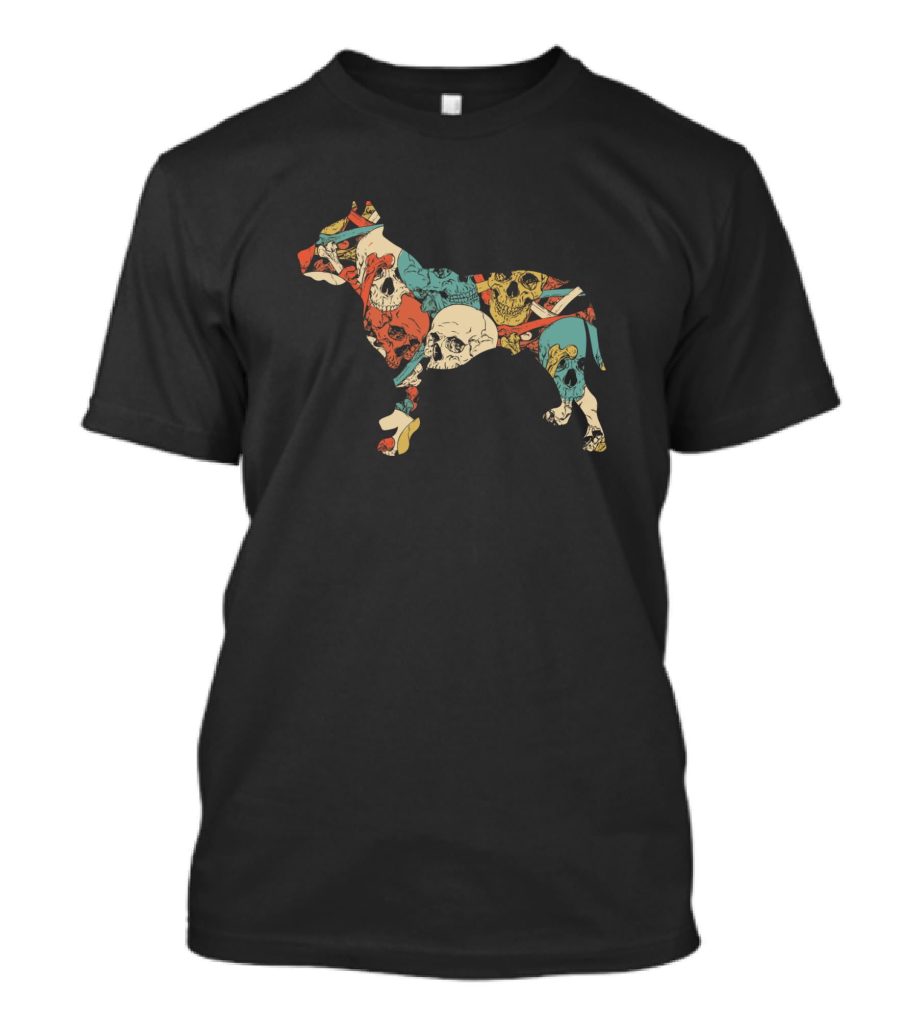 Zombie Pitbull Skull Pattern With Colorful Skulls In T-Shirt