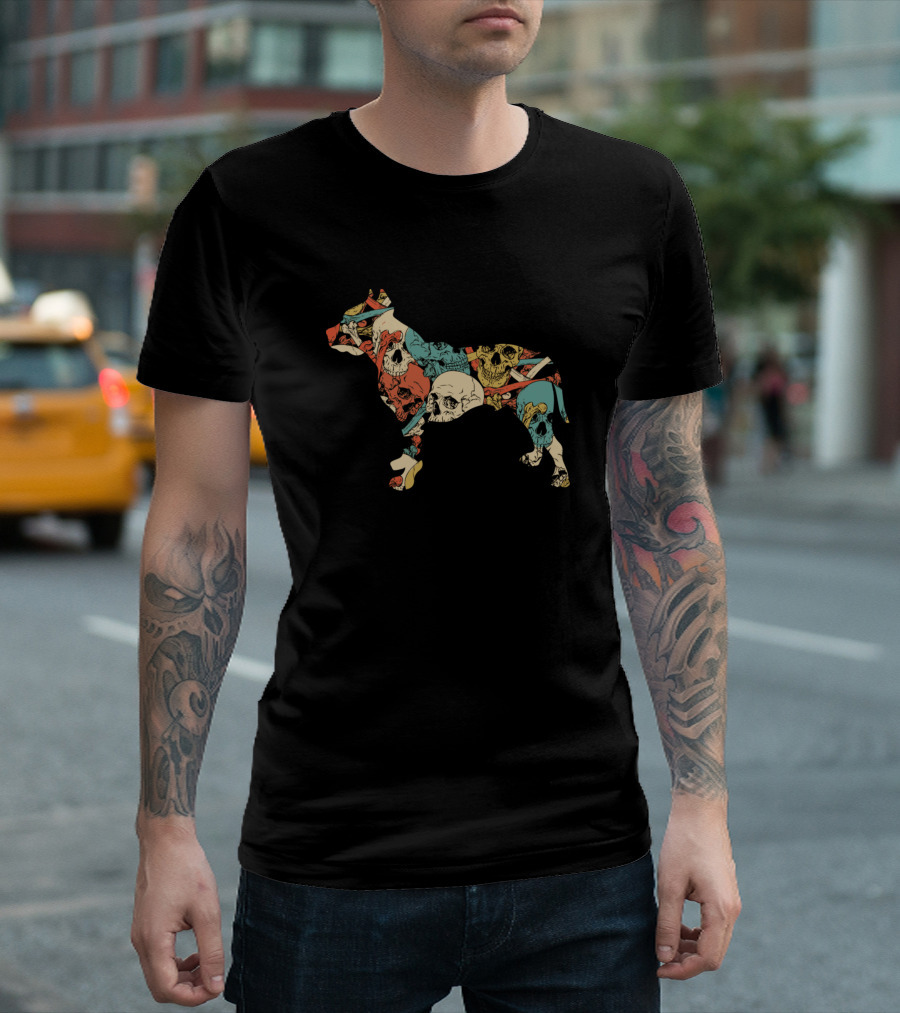 Zombie Pitbull Skull Pattern With Colorful Skulls In T-Shirt