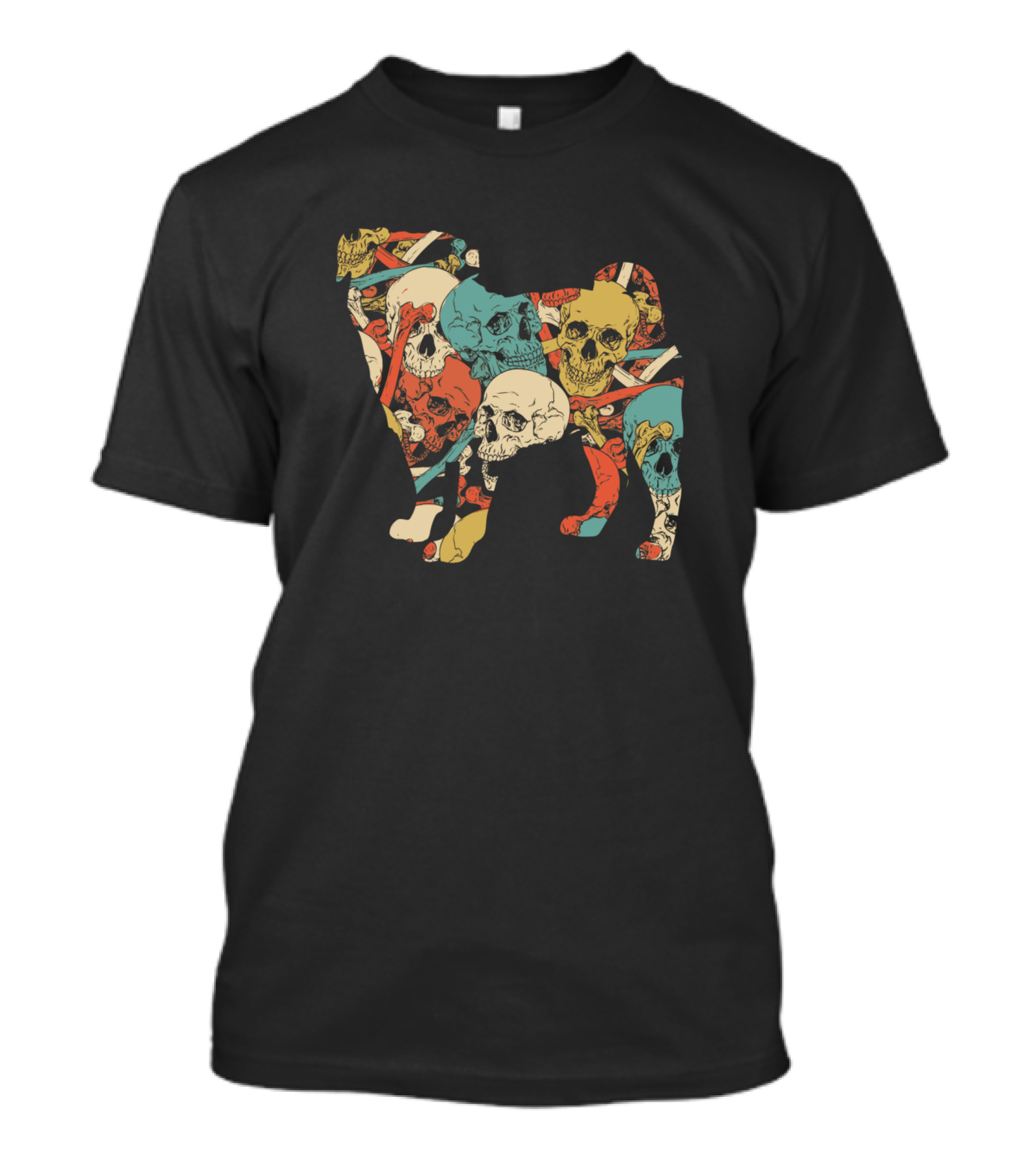 Zombie Pug Skull Patterned With Colorful Skulls And Bones T-Shirt