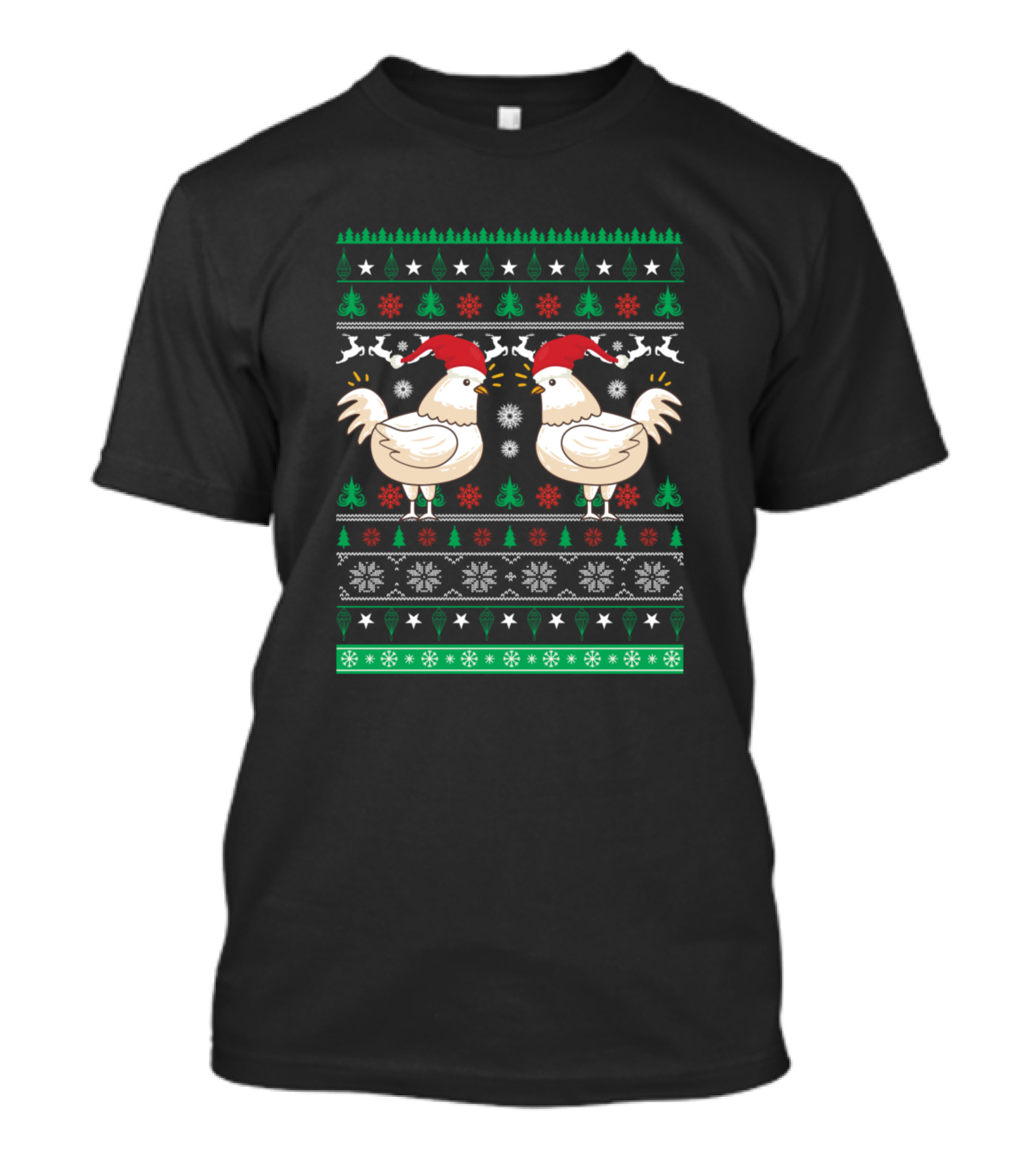 Chicken With Santa Hat Ugly Christmas T-Shirt