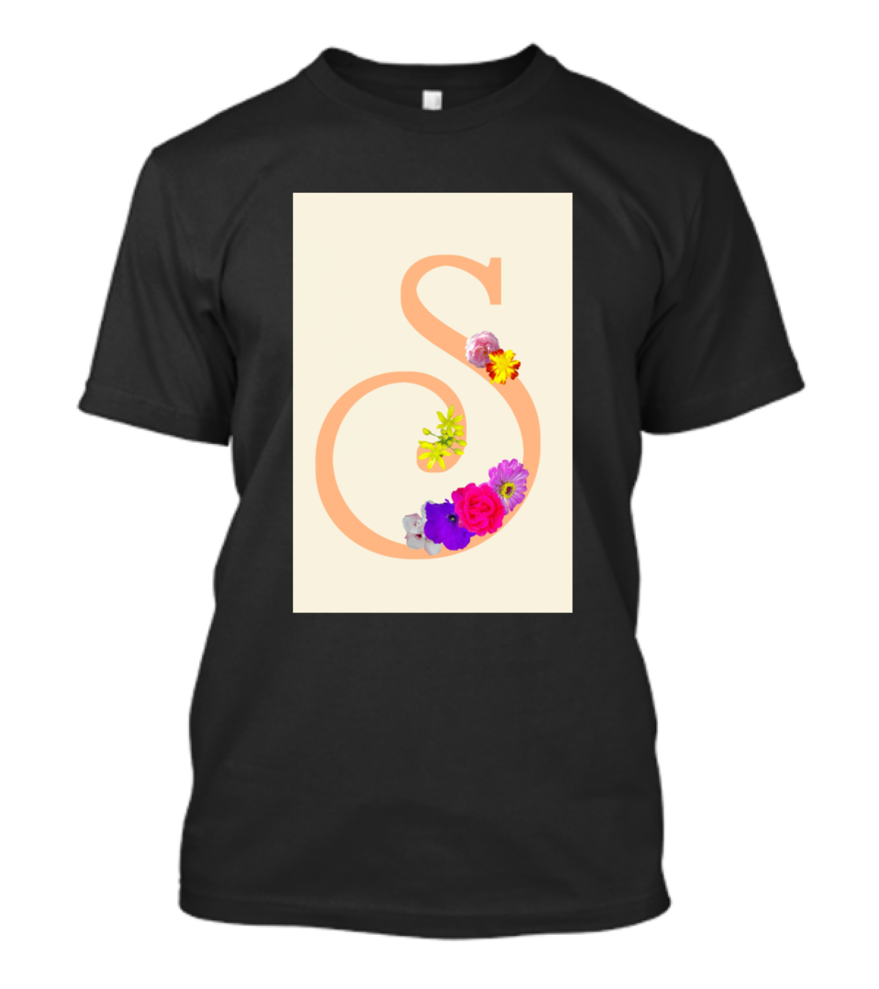 Curly S Letter With Vibrant Flowers T-Shirt