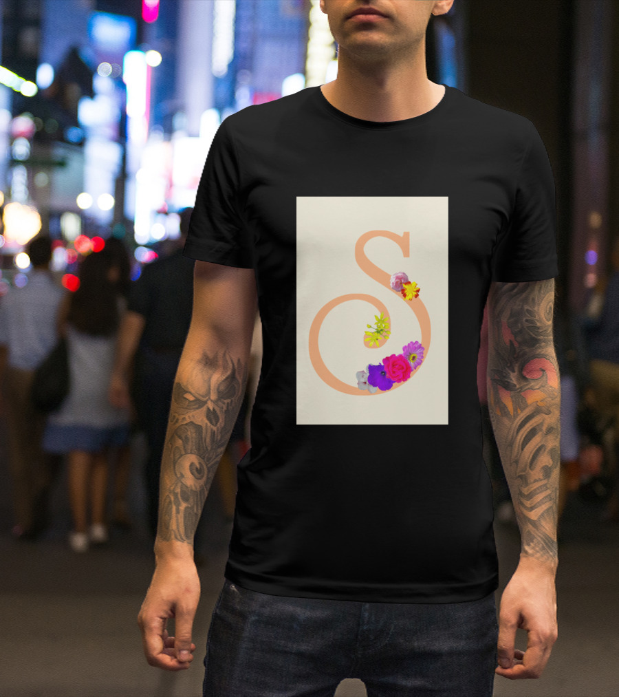 Curly S Letter With Vibrant Flowers T-Shirt