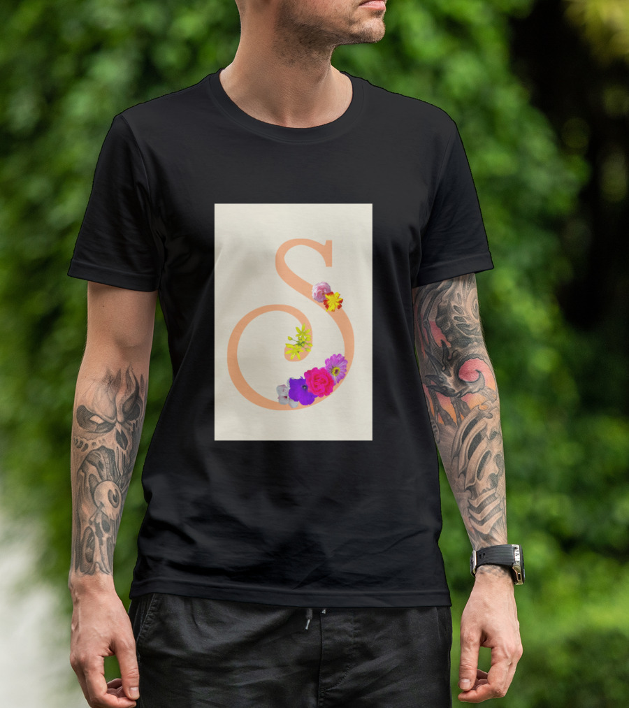 Curly S Letter With Vibrant Flowers T-Shirt