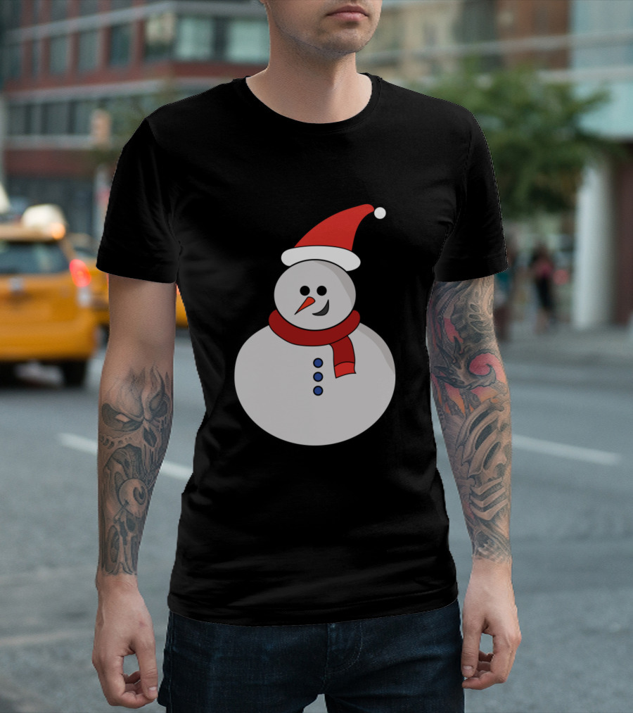 Cute Smiling Snowman In Santa Hat Cartoon Ideas T-Shirt
