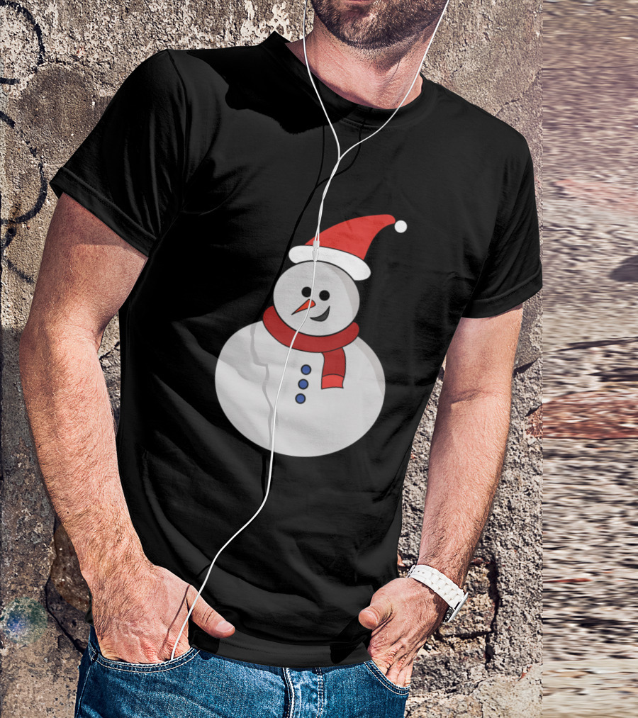 Cute Smiling Snowman In Santa Hat Cartoon Ideas T-Shirt