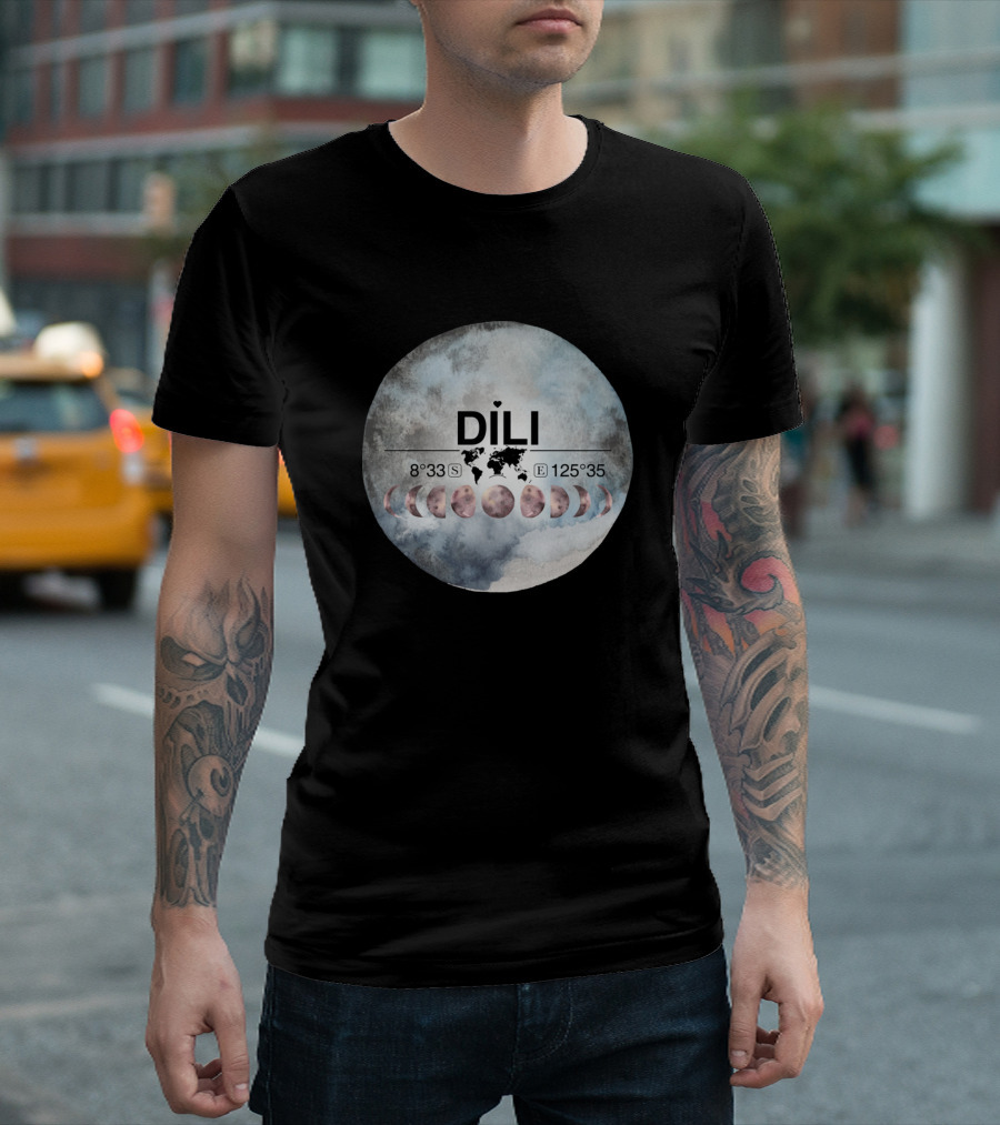 Dili Timor Leste 8°33'S 125°35'E Watercolor Moon Phases Map T-Shirt