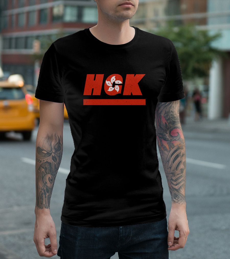 HGK Hong Kong ISO Code 3166 Red Text with Bauhinia Flower T-Shirt