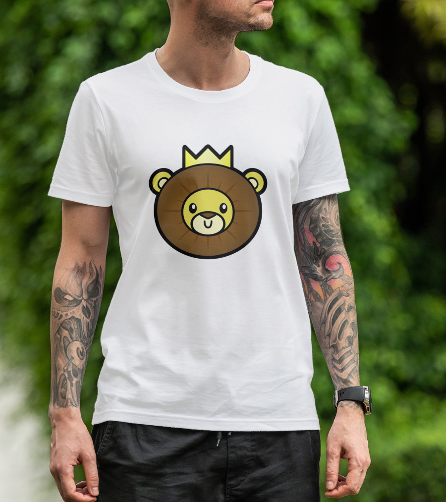 King Lion Cartoon Face With Crown T-Shirt