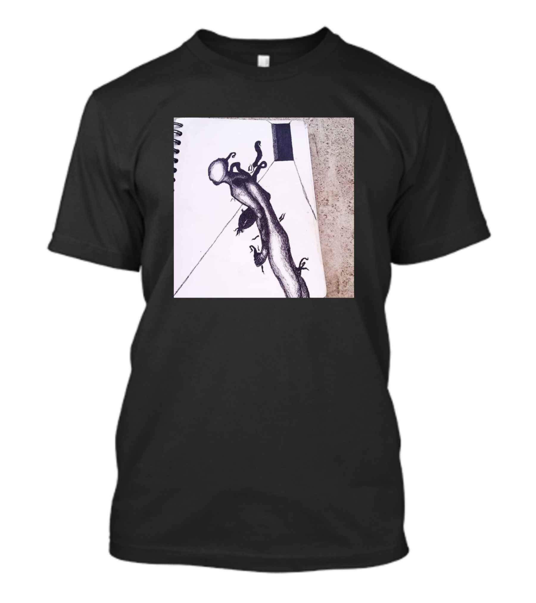 Leech Sketch In Spiral Notebook With Abstract Creature T-Shirt