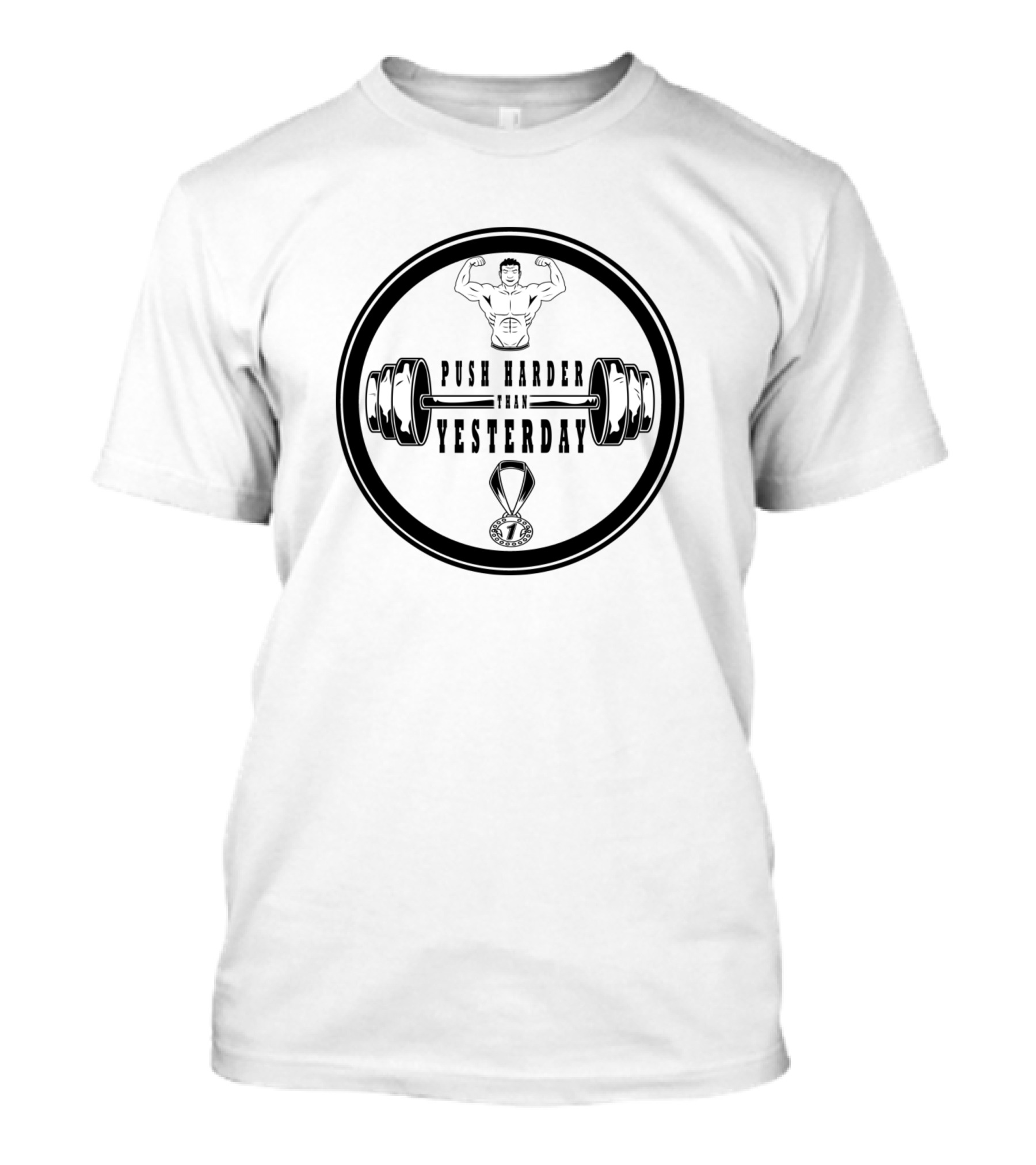 Push Harder Than Yesterday Motivational Gym Workout Men Dumbbell T-Shirt
