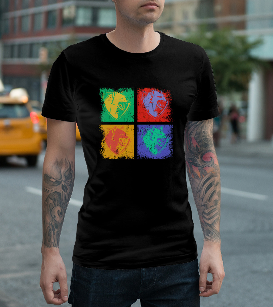 Retro Hyenas Pop Art Quadrant Color Blocks T-Shirt