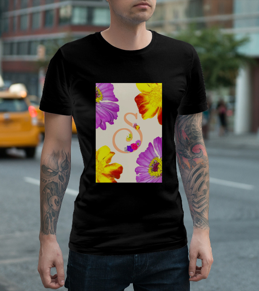 S With Colorful Floral Arrangement T-Shirt
