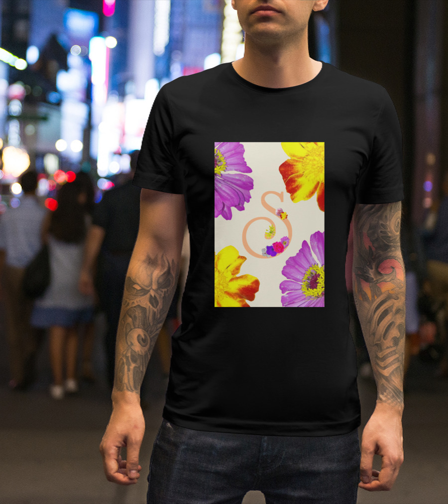 S With Colorful Floral Arrangement T-Shirt