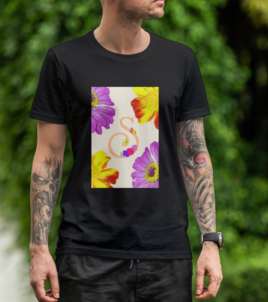 S With Colorful Floral Arrangement T-Shirt