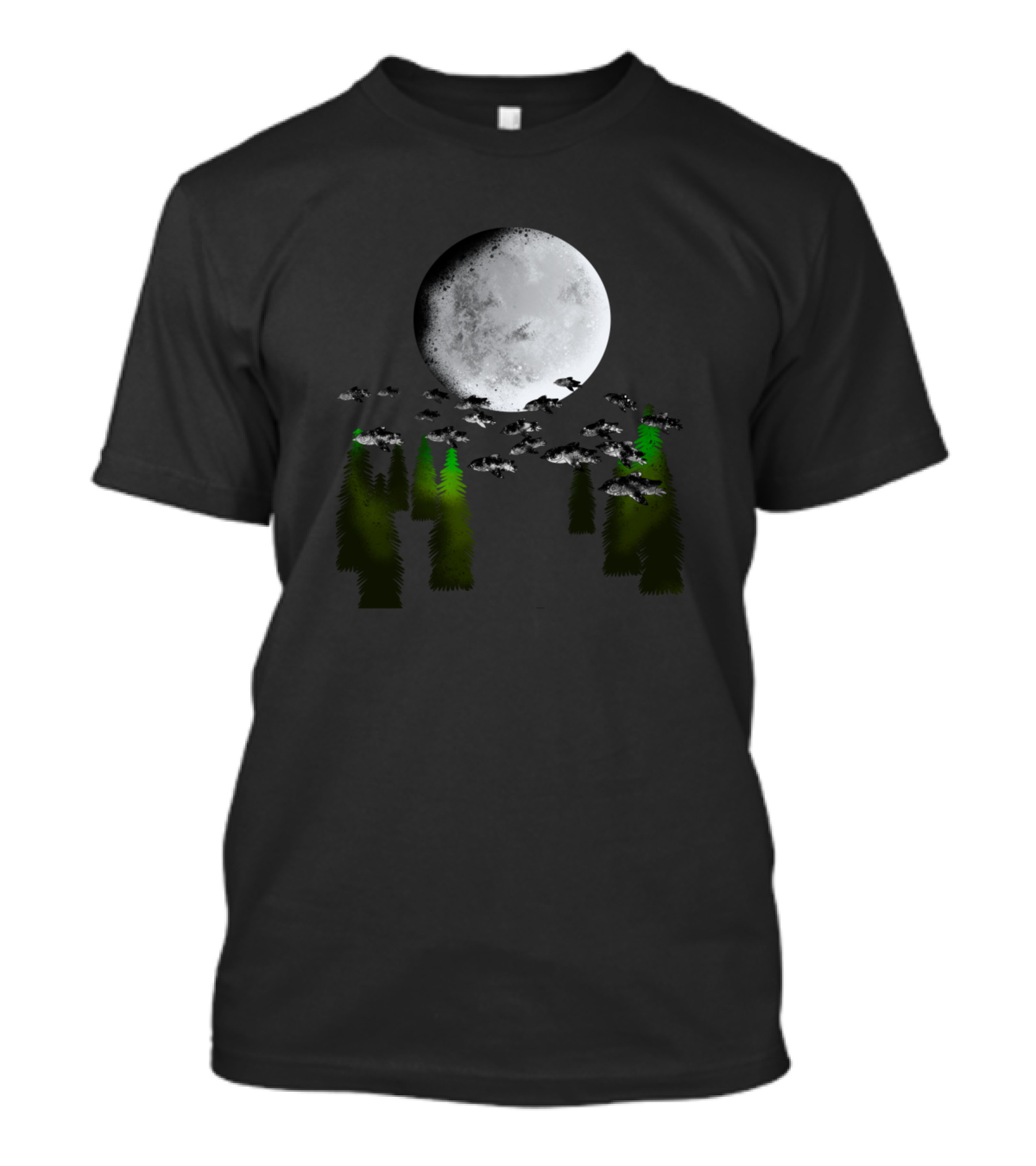 Sky Penguins Forest Moon Night Scene T-Shirt