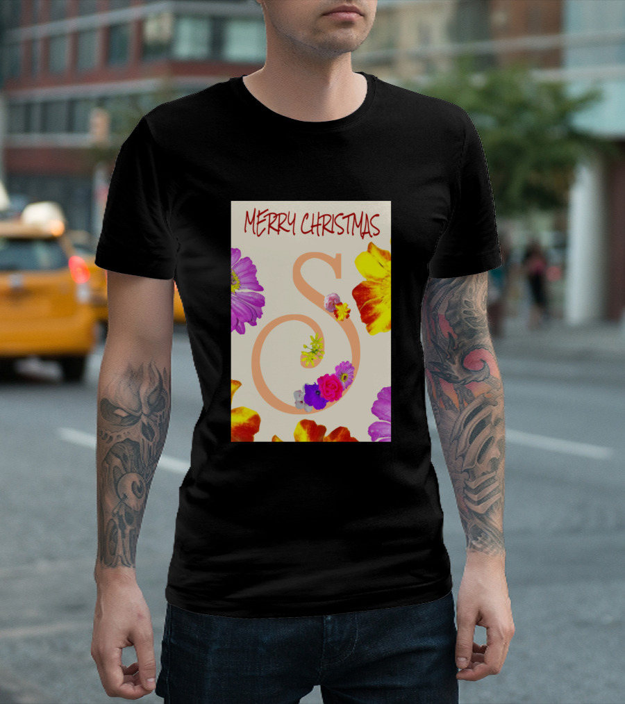 Merry Christmas S with Beautiful Flowers T-Shirt