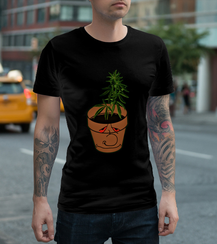Smiling Potted Weed Plant with Red Eyes T-Shirt