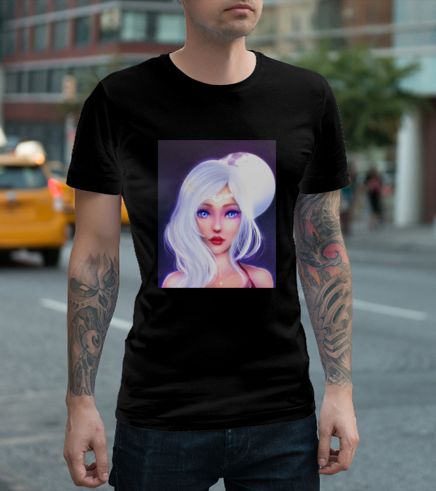 Amaris Celestial Moonlight Portrait with Cosmic Aura T-Shirt