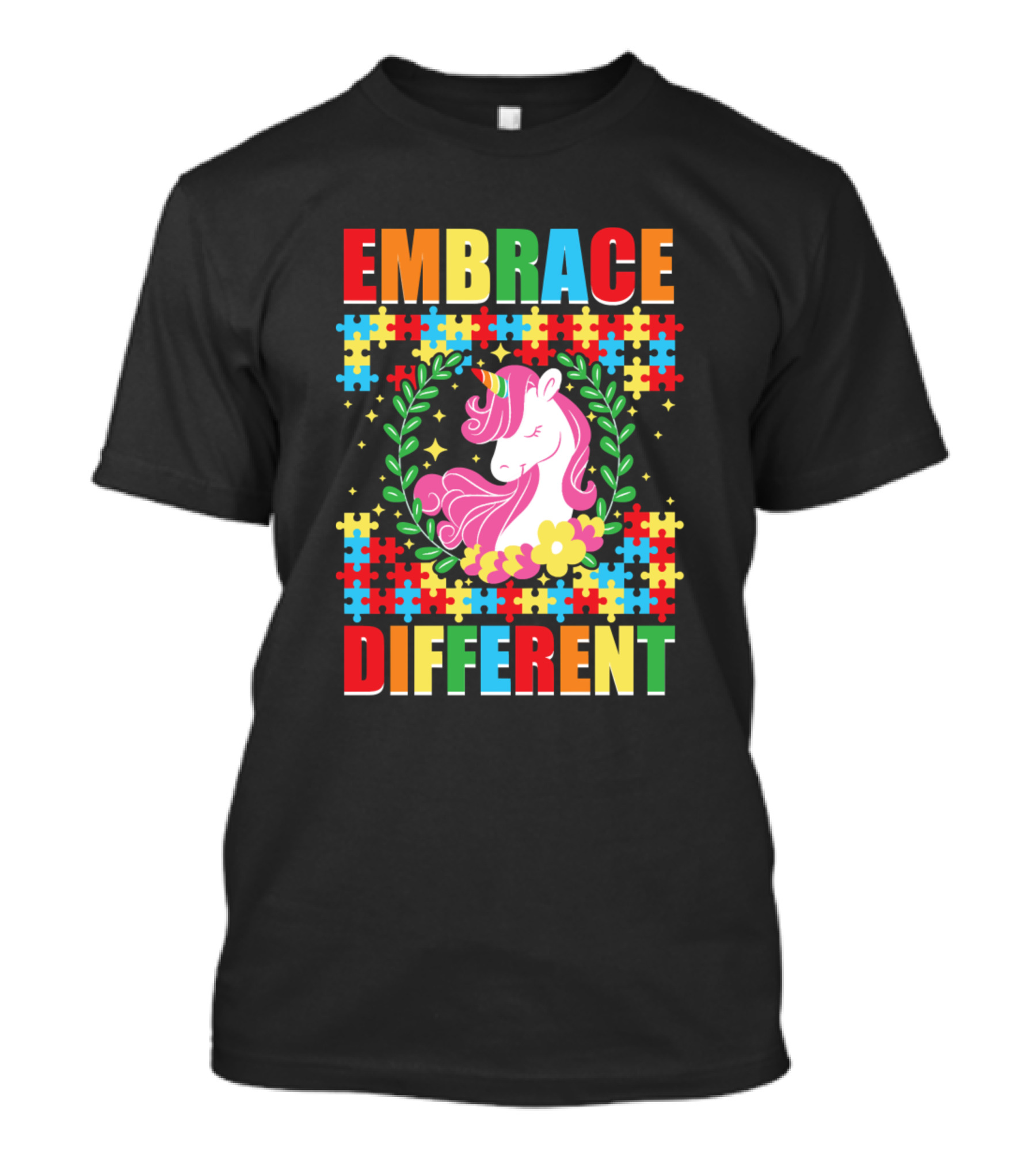 Embrace Different Unicorn Autism Awareness Puzzle T-Shirt