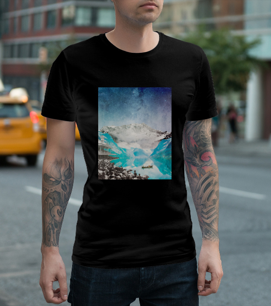 Blue Hour Mountain Lake Journey Under Starry Skies T-Shirt