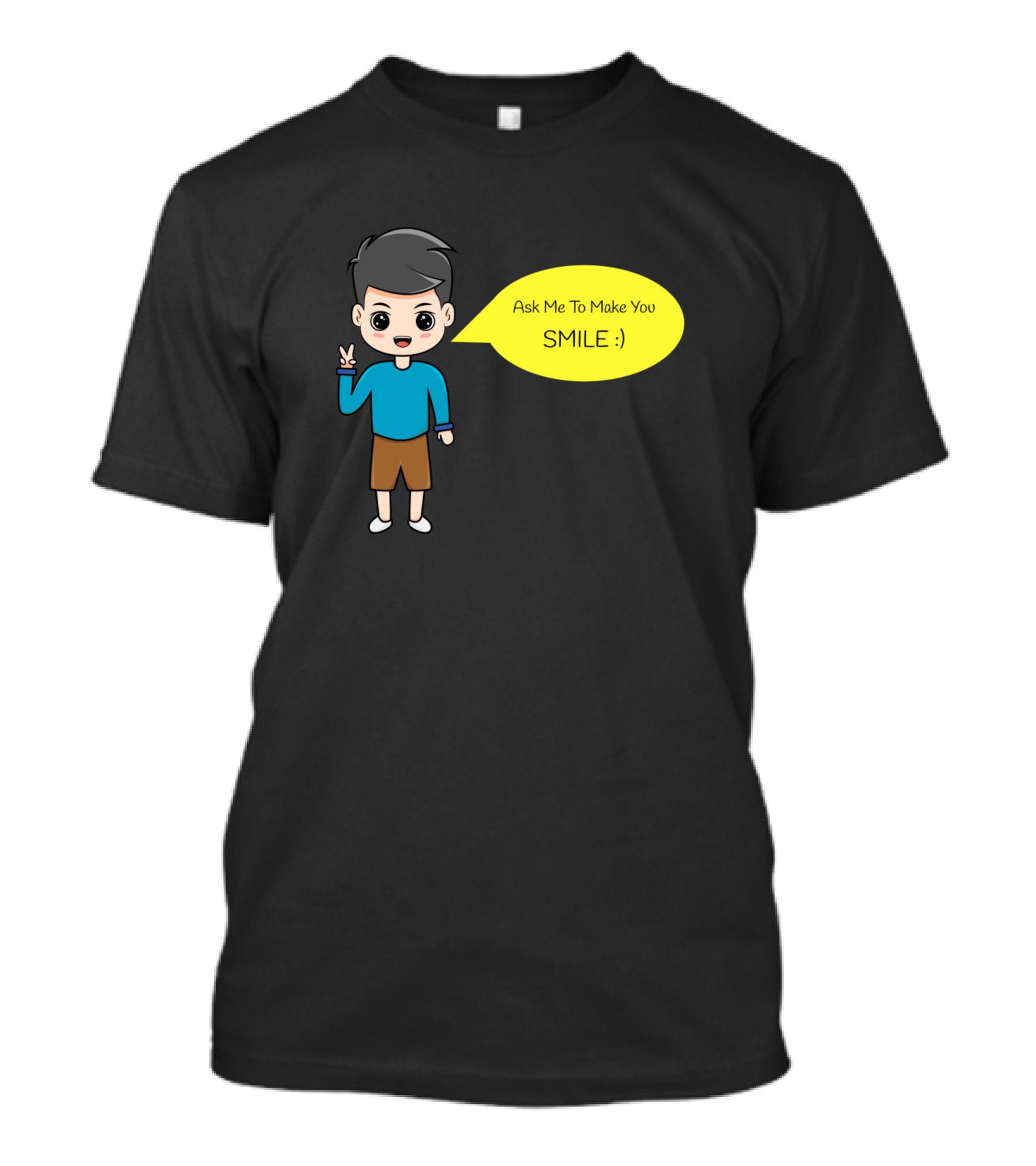 Cartoon Chibi Ask Me To Make You Smile Peace Gesture T-Shirt