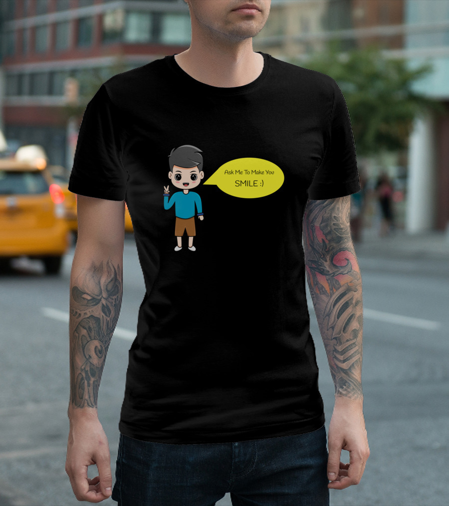 Cartoon Chibi Ask Me To Make You Smile Peace Gesture T-Shirt