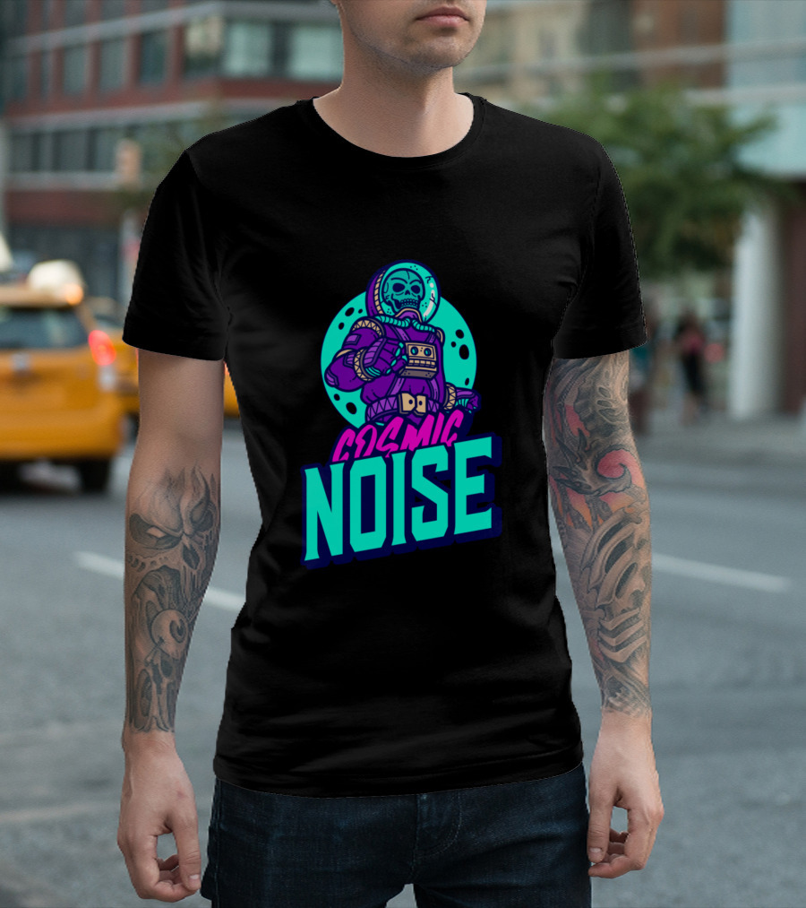 Cosmic Noise Astronaut Skull Neon Vibes T-Shirt