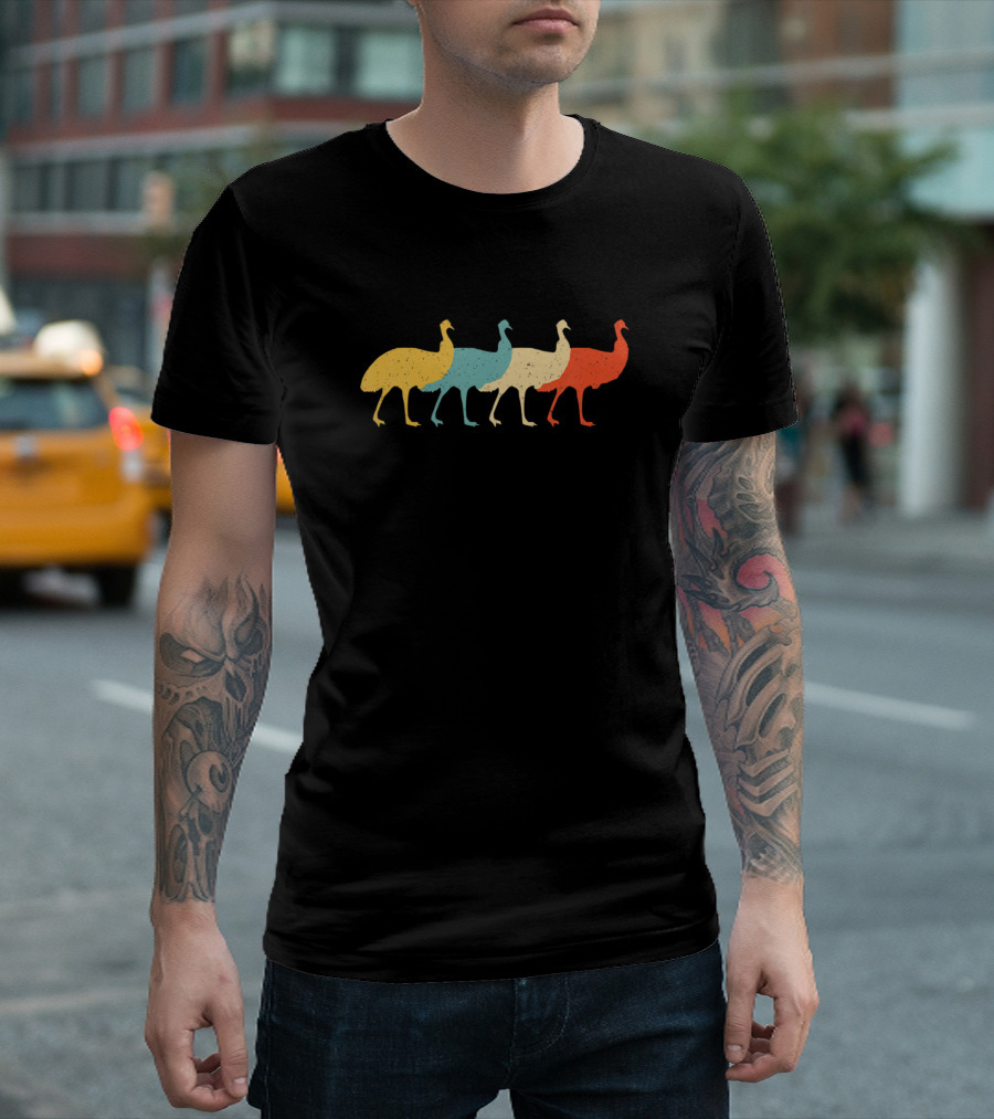 Retro Emu Ostrich Bird Rhea 60s 70s Lover T-Shirt