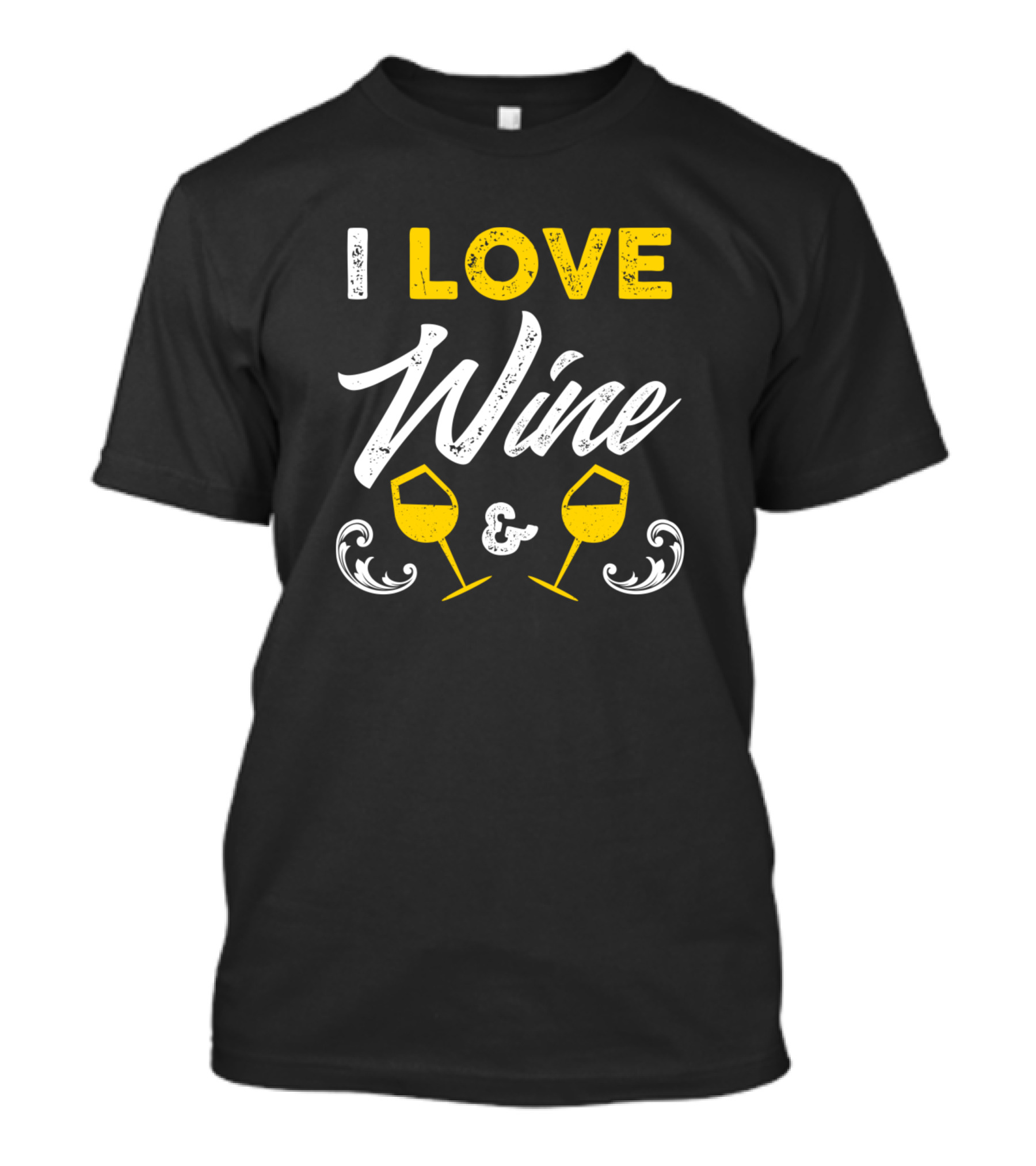 I Love Wine And Wine Glasses Typography T-Shirt