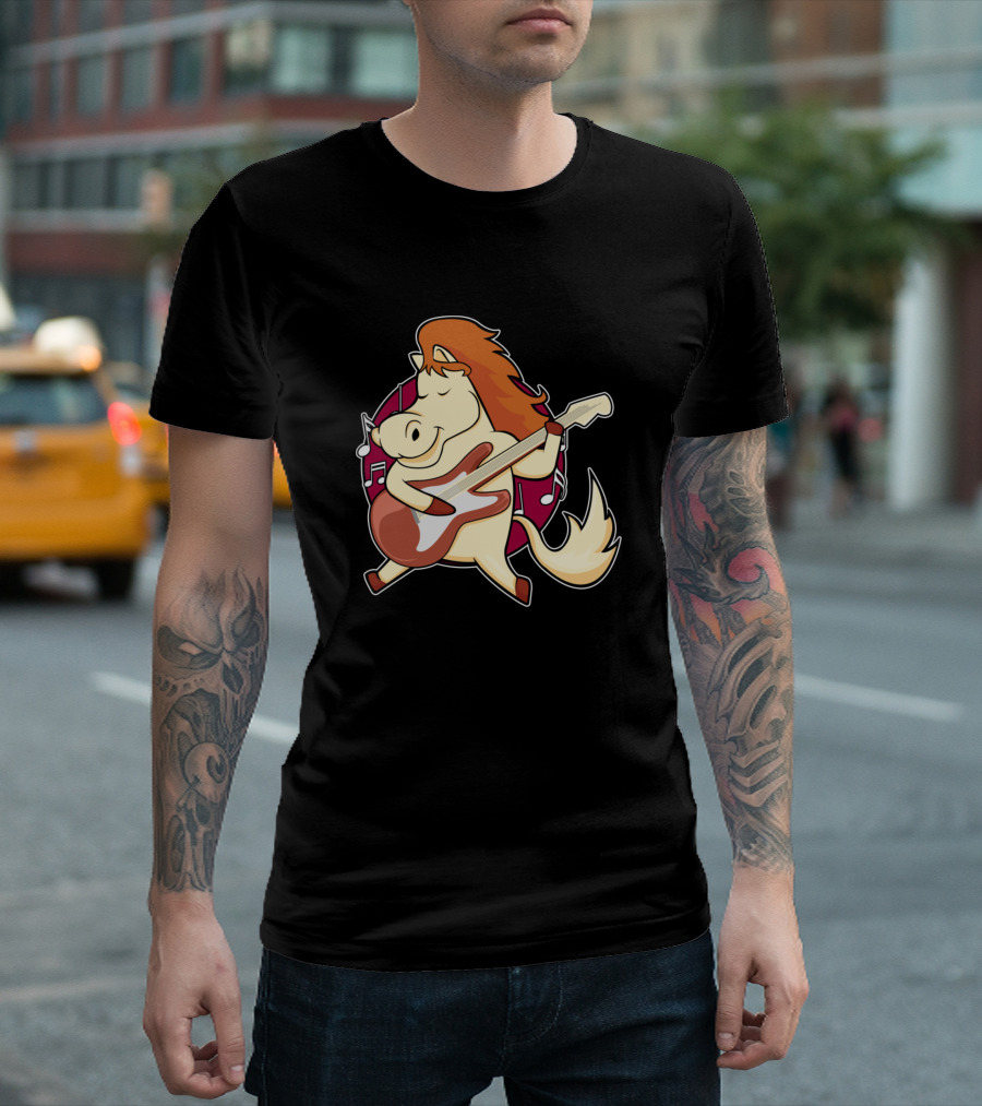 Horse Playing Guitar With Musical Notes T-Shirt