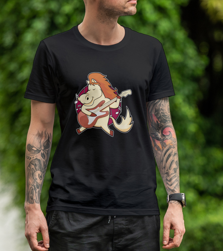 Horse Playing Guitar With Musical Notes T-Shirt