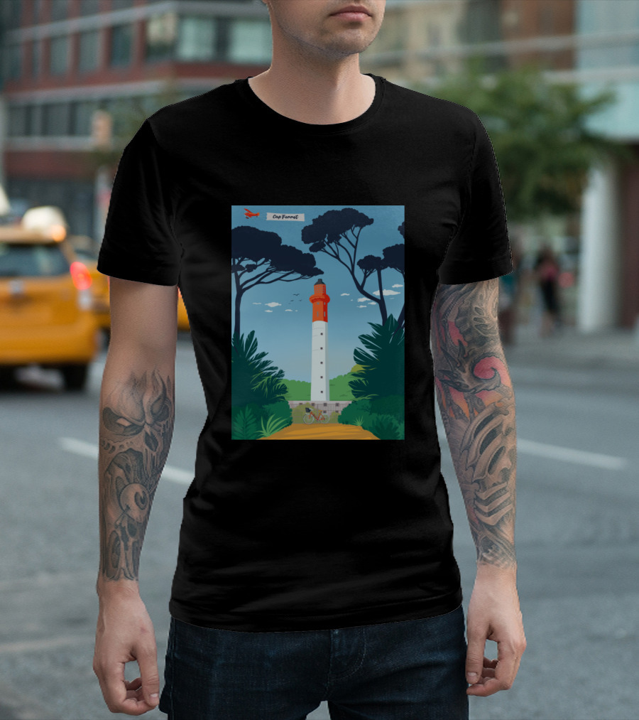 Cap Ferret Lighthouse With Pine Trees And Cycling Path T-Shirt