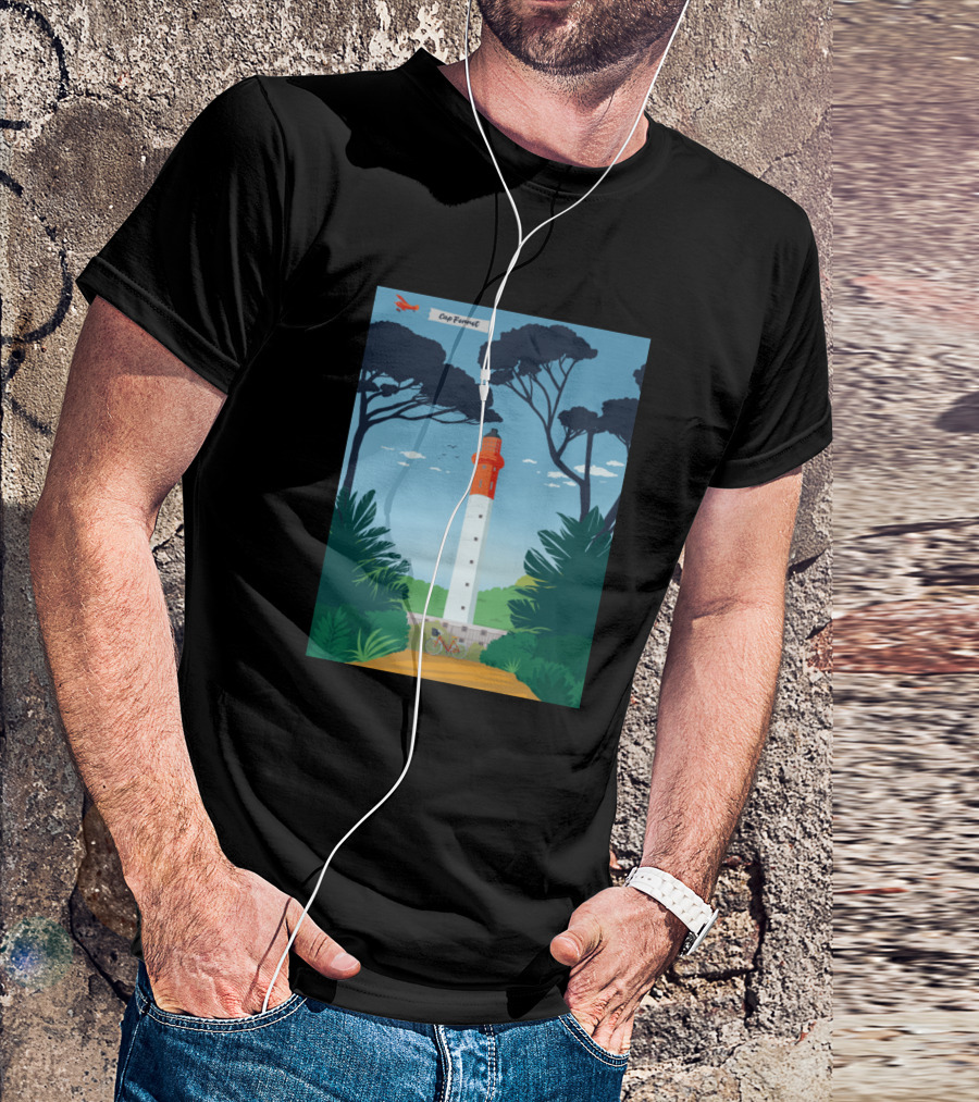 Cap Ferret Lighthouse With Pine Trees And Cycling Path T-Shirt