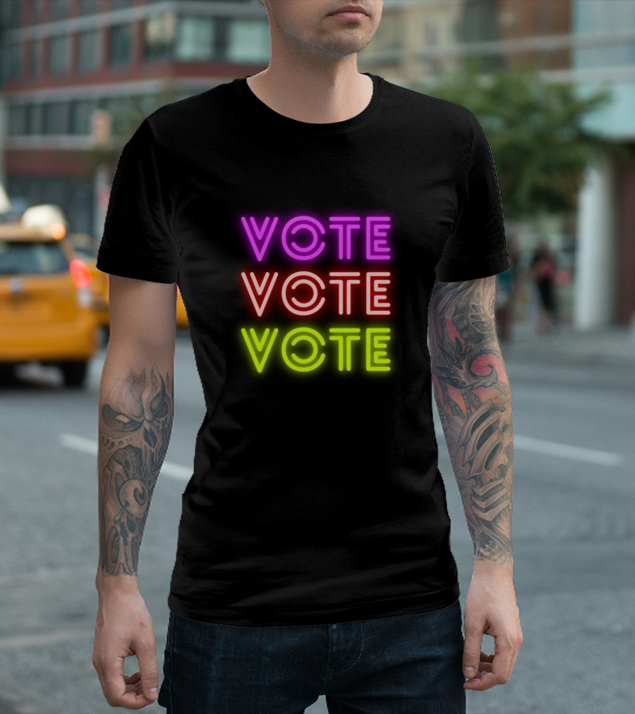Vote Neon Text Repeated Three Times T-Shirt
