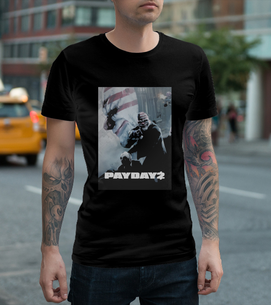 PAYDAY 2 Game Poster with American Flag Masked Robbers T-Shirt